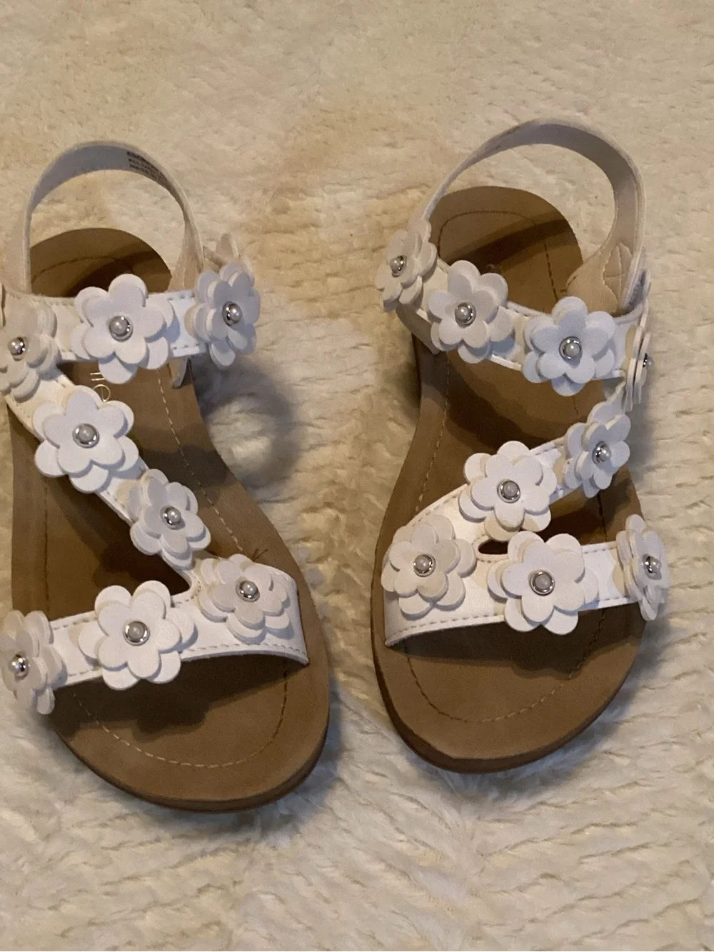 Annie Girls White Flower Size 1 Summer Sandals Open Toe Big Girl Shoes